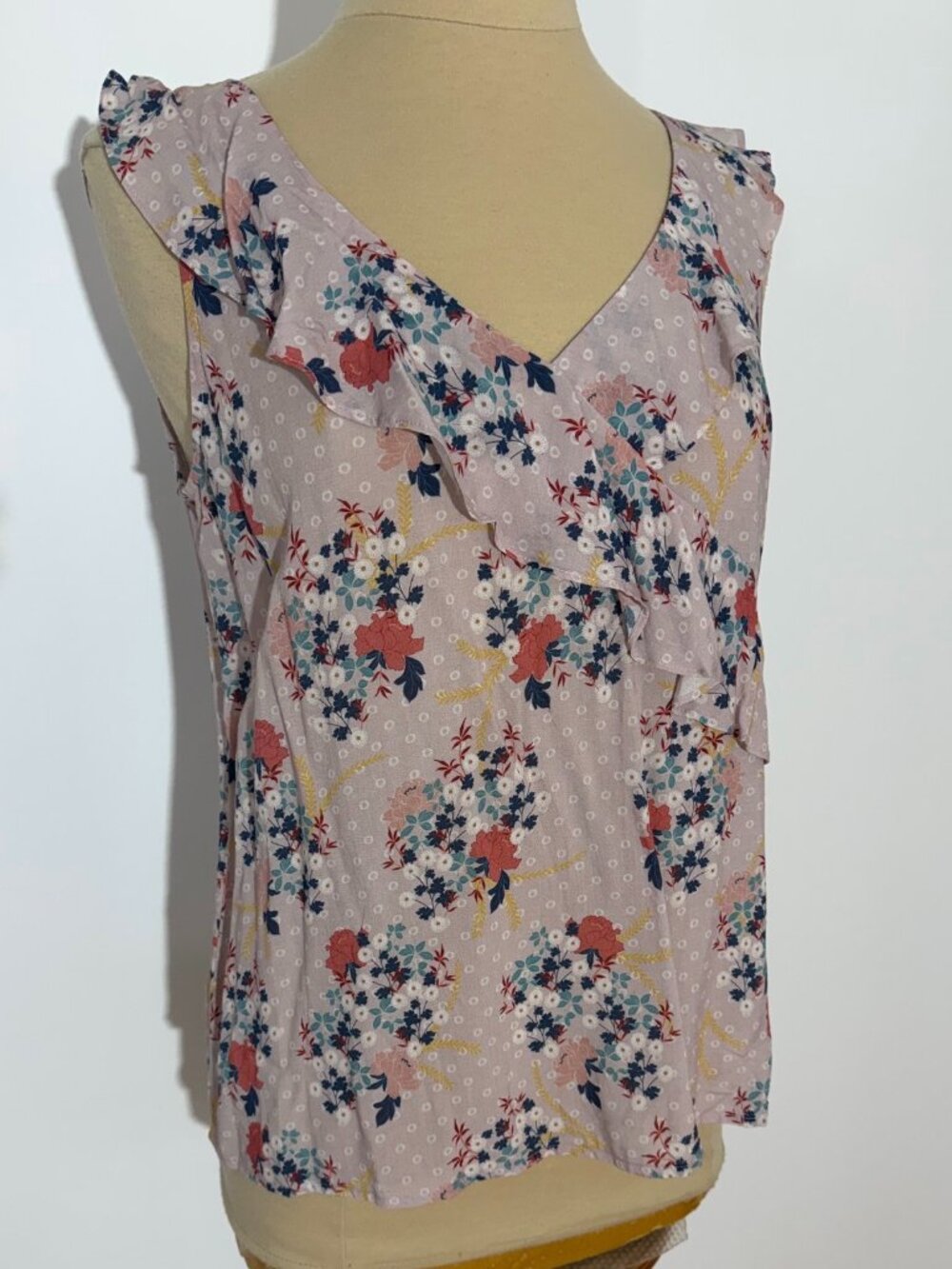 Velvet by Graham & Spencer Rae Floral Ruffle Trim V-Neckline Top